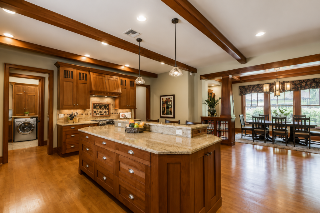 Beautiful wood kitchen in Craftsman Bungalow, built by Carlos Posada.