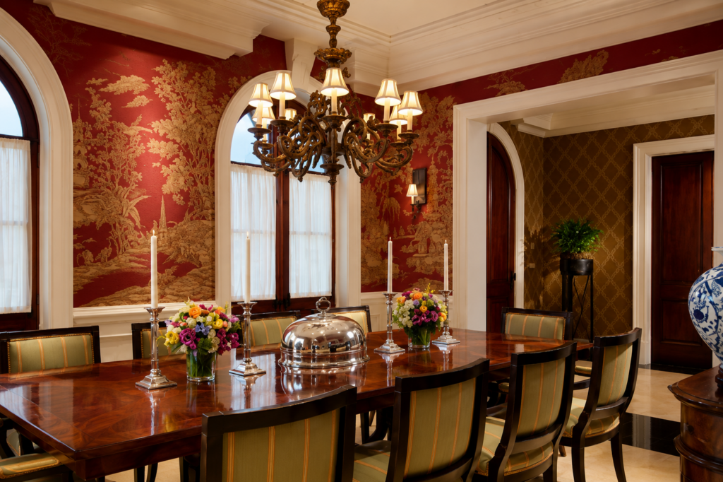 Dining room of Georgian Classical, custom home
