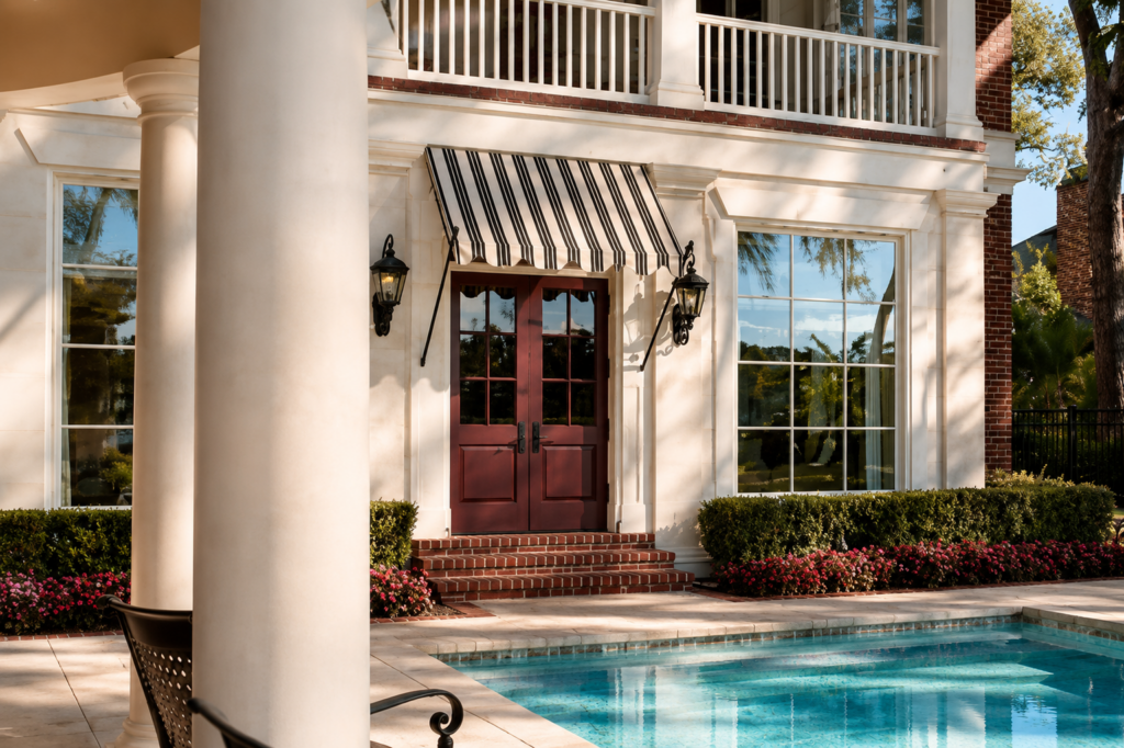 Back courtyard of Georgian Classical home in Central Florida