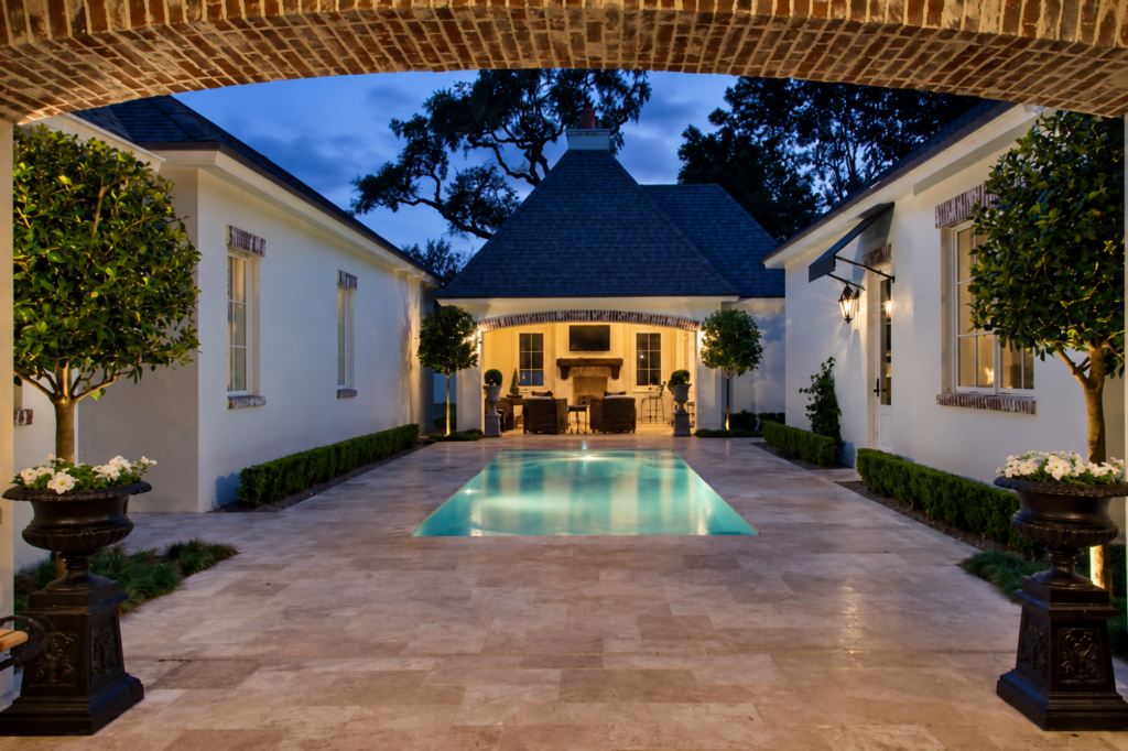 Pool cabana at a French Chateau custom home in Windsong, Winter Park