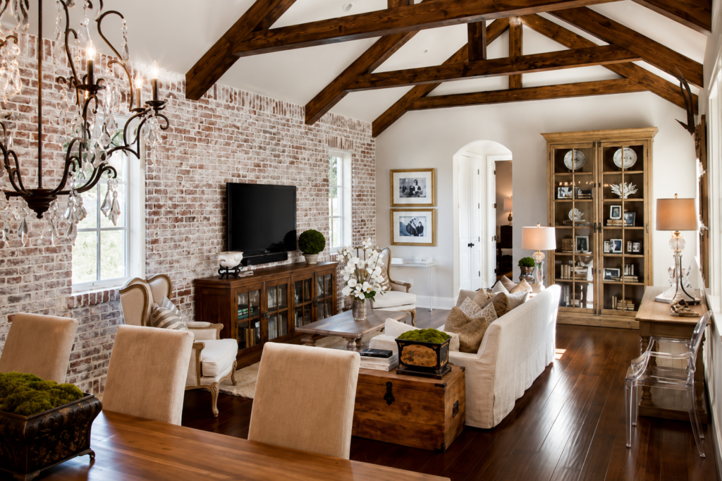Family room in a French Chateau custom home in Windsong, Winter Park
