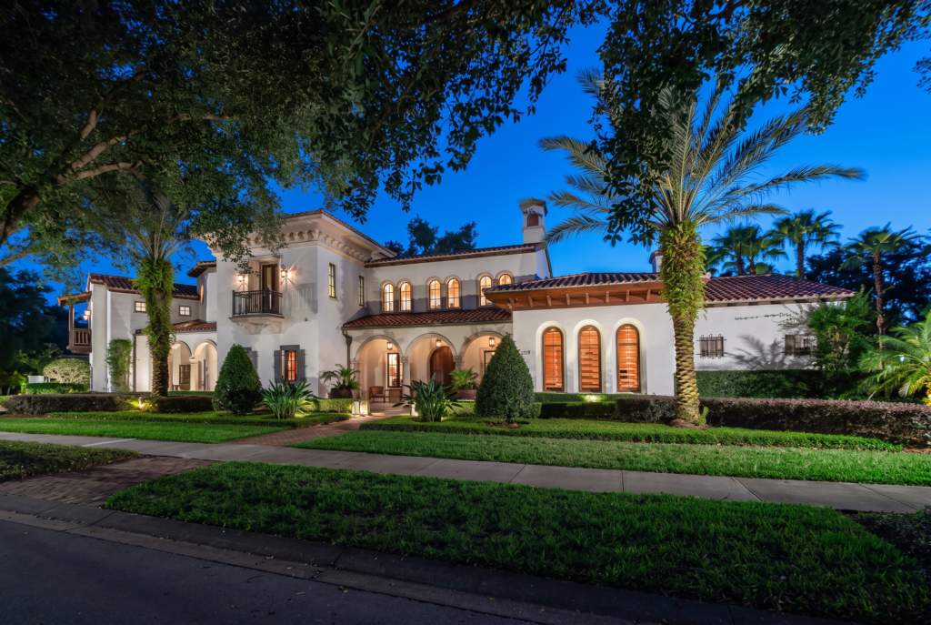 Tuscany Preserve, Central Florida Home built by Carlos Posada at Dusk.